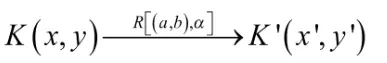 persamaan rotasi yang melalui titik pusat (a, b) dinyatakan sebagai berikut